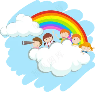 白云彩虹学生小孩免抠png透明图层素材 白云彩虹学生小孩免抠png透明图层素材