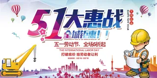 精美大气简约五一大惠战劳动节展板