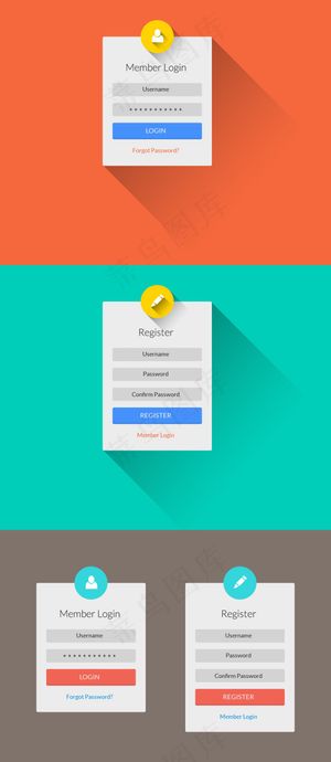 扁平登录和注册用户界面PSD素材
