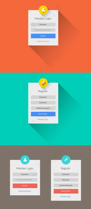 扁平登录和注册用户界面PSD素材