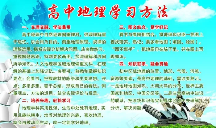 地理学习方法展板图片psd模版下载
