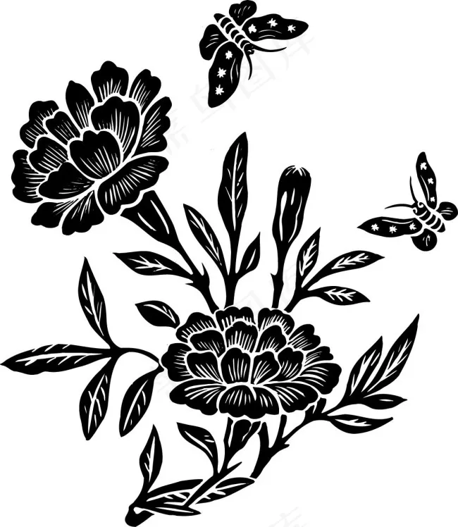 线描花和蝴蝶ai矢量模版下载