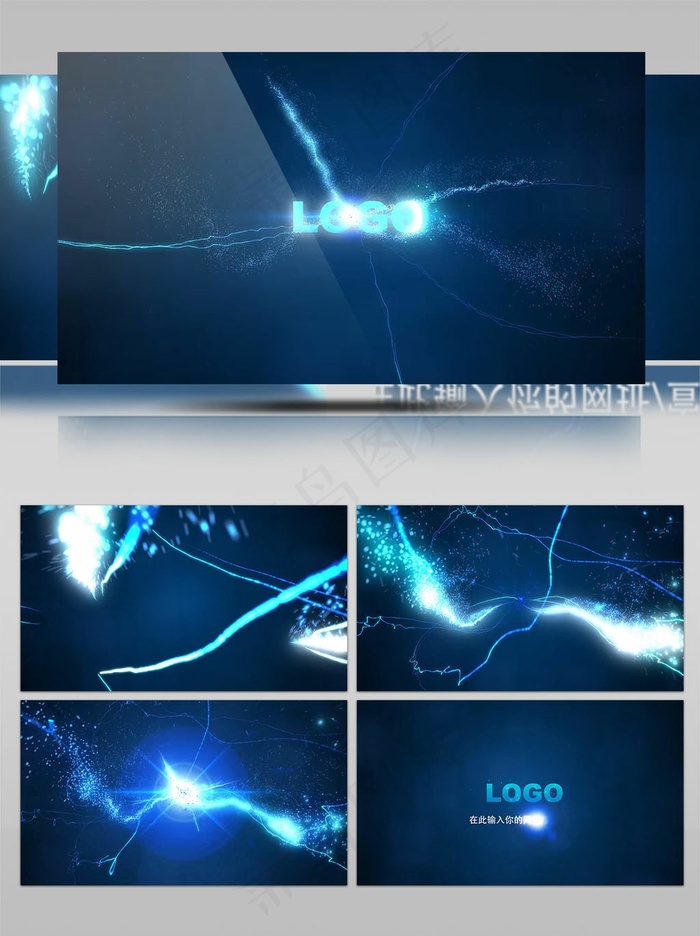 蓝色星际粒子汇聚爆炸LOGO演绎AE模板