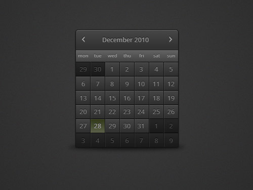 PSD黑色调日历(日历)