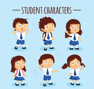 卡通发型男生女生可爱领带插画