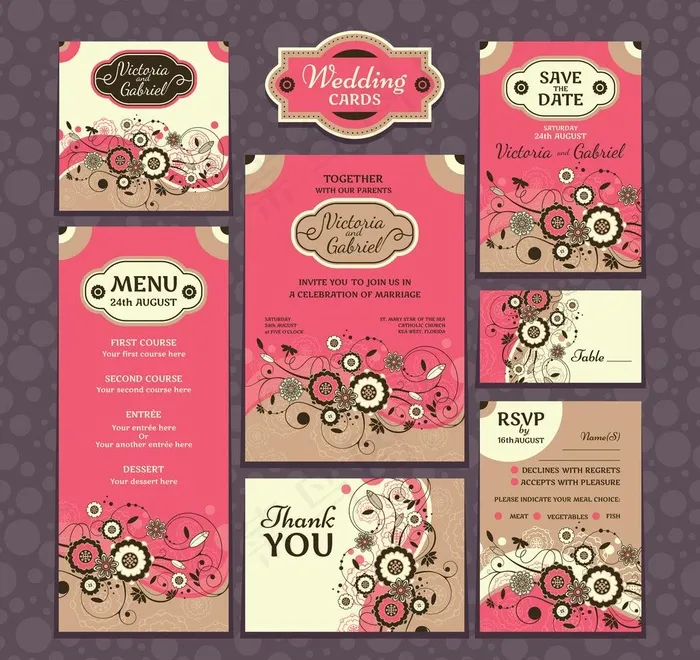 婚礼邀请卡图片eps,ai矢量模版下载