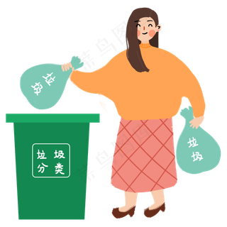 地球日保护扔垃圾的女孩免抠图