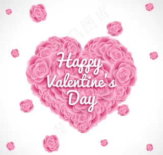 情人节粉色玫瑰爱心矢量素材