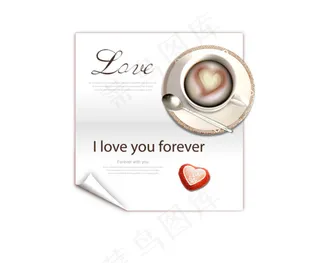 卡布奇诺爱情咖啡便条素材