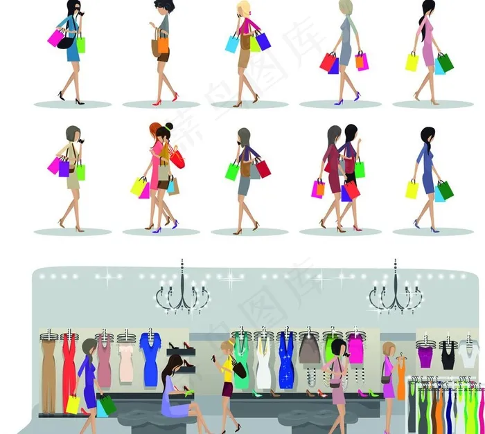 购物美女图片eps,ai矢量模版下载