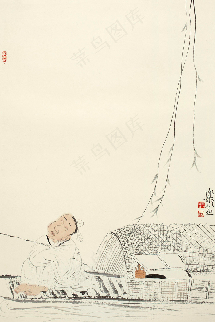 柳荫垂钓图片