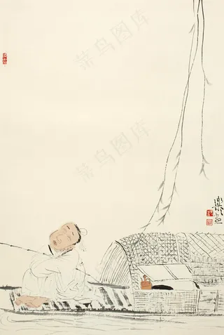 柳荫垂钓图片