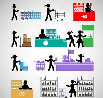 超市员工人物剪影矢量素材图片