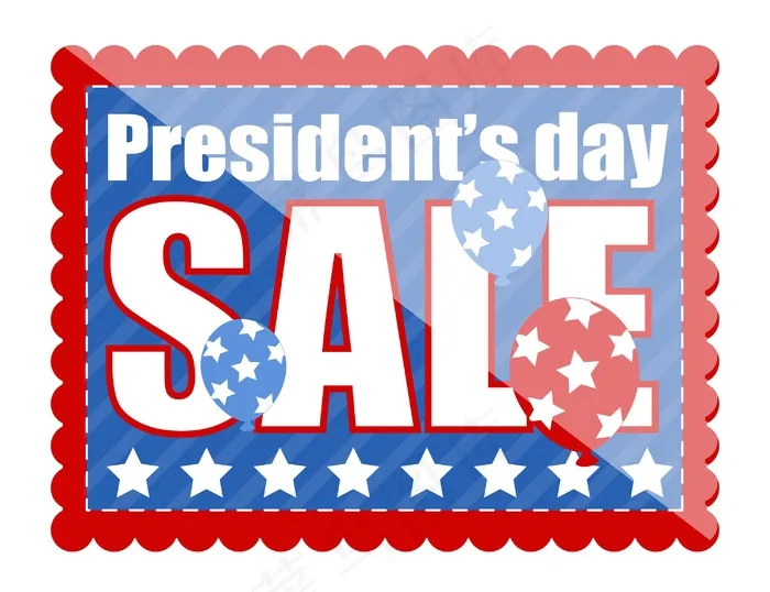 在总统日邮票形状矢量插图销售优惠券eps,ai矢量模版下载