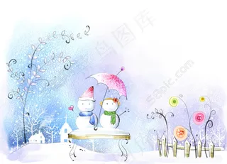 唯美冬天雪人图片
