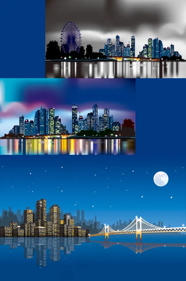 夜晚城市霓虹矢量素材