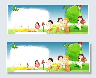 卡通小学生清新背景banner　