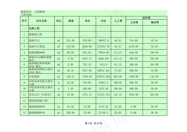 某KTV装饰工程量清单报价单