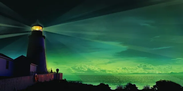 海岸灯塔暮色风景PSD分层模