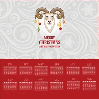 卡通2015绵羊头圣诞节日历矢量素...