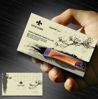 水墨古筝乐器名片设计模板