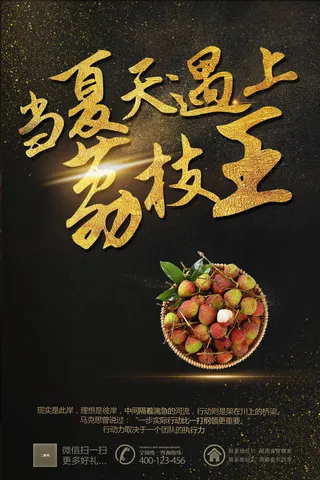 黑色黑金大气当夏天遇上荔枝王海报模...