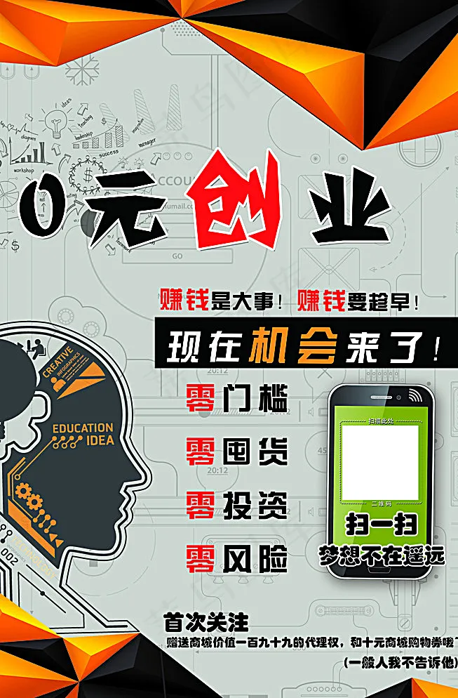 0元创业海报图片psd模版下载