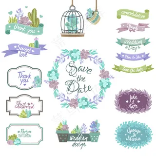 彩植物花朵卡片矢量素材