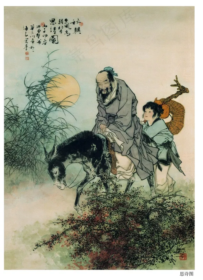 中国风骑驴童子图
