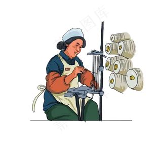 年代感劳动的妇女纺织人物