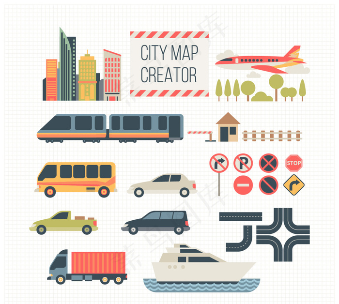 城市交通卡通元素