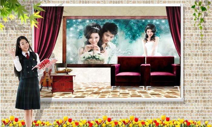 美女和橱窗图片