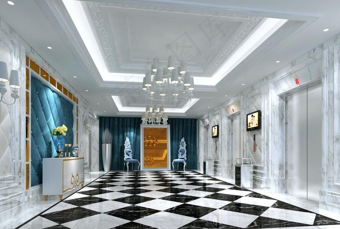 白色经典电梯间图片