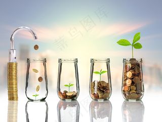 金币嫩芽小树苗孵化培育理财商务金融财富主题素材