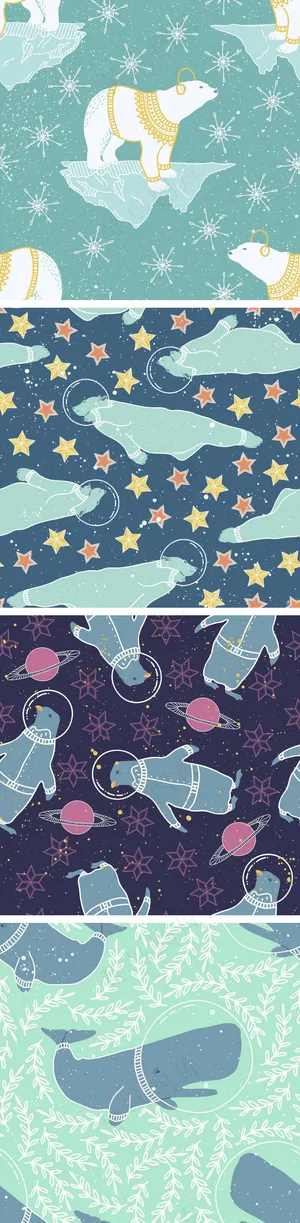 卡通小清新北极小动物矢量背景集合