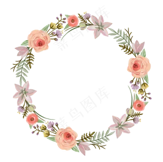 浪漫粉色唯美花朵花卉花环夏季海报素...