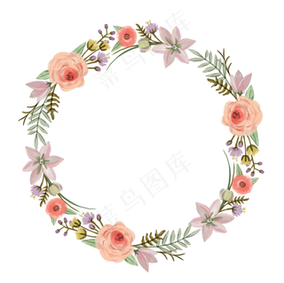 浪漫粉色唯美花朵花卉花环夏季海报素...