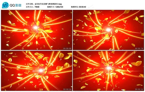 金色牡丹花花瓣飞舞晚会led背景视...