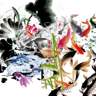 中国风水墨鱼分层元素