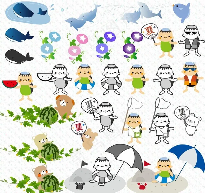 卡通可爱夏天素材图片psd模版下载