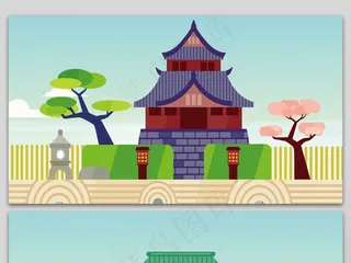 扁平化古典建筑矢量背景