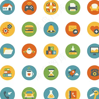 夏季必备彩色复古扁平化图标图片