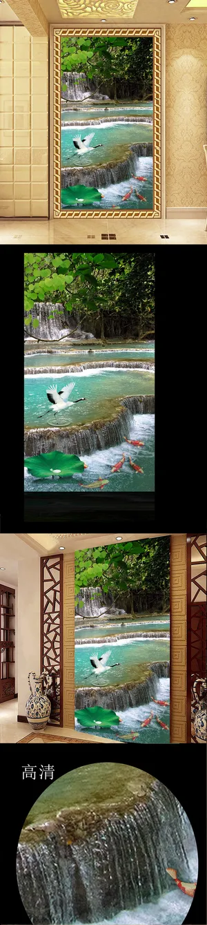 山间瀑布流水溪流3D风景画立体玄关... 山间瀑布流水溪流3D风景画立体玄关...