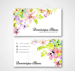 彩绘花朵名片正反面矢量素材