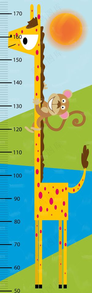 卡通长颈鹿量身高尺设计矢量素材