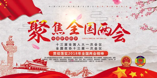 中国风党建聚焦两会关注民生免费展板...