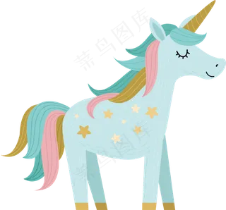 手绘可爱独角兽PNG卡通贺卡素材
