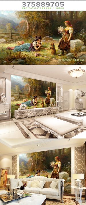 西方人物油画背景墙