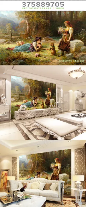 西方人物油画背景墙