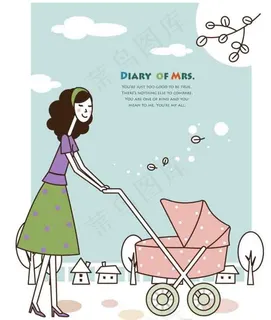 推着婴儿车出门的主妇图片